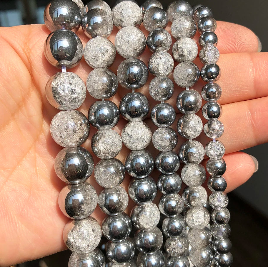 Stone Beads Round Multicolor Cracked Quartz-Style for DIY Jewelry Making