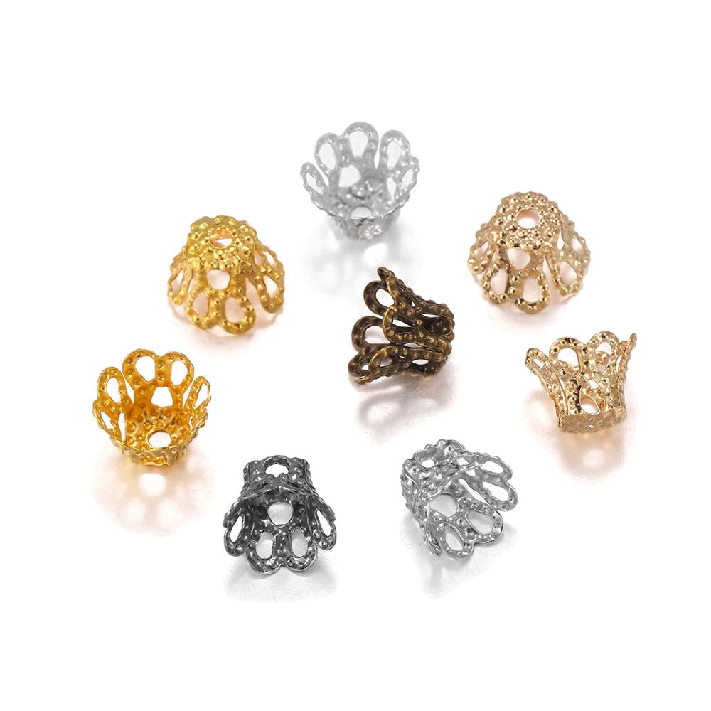 Metal Beads Gold Silve Vintage Flowers Filigree Caps Charms Bracelet Supplies