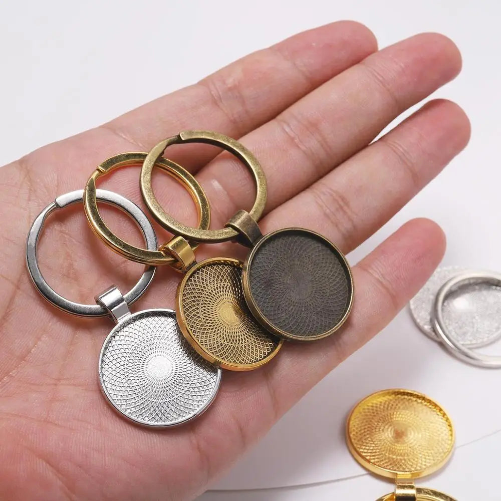 Keyrings Round Gold Color Pendant Bezel Blanks DIY Jewelry Making Craft Supplies