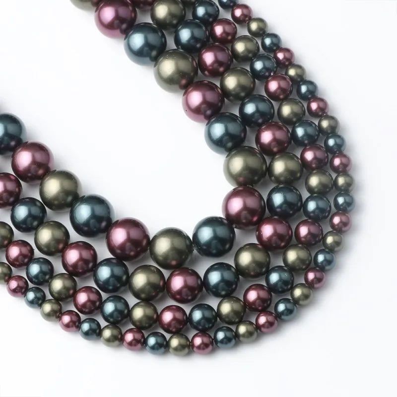 Shell Beads Round Pearl-Style Assorted Colors for DIY Jewelry Making Craft Beads