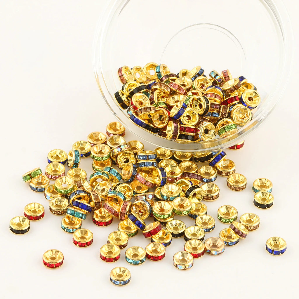 Metal Beads Gold Color Rhinestone Rondelle Spacers for DIY Jewelry Making