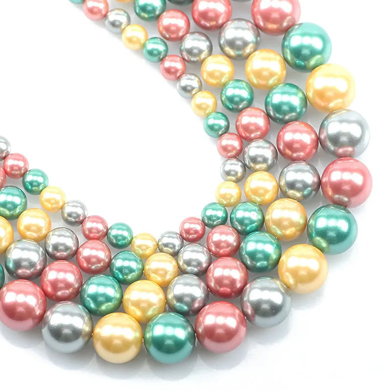 Shell Beads Round Pearl-Style Assorted Colors for DIY Jewelry Making Craft Beads