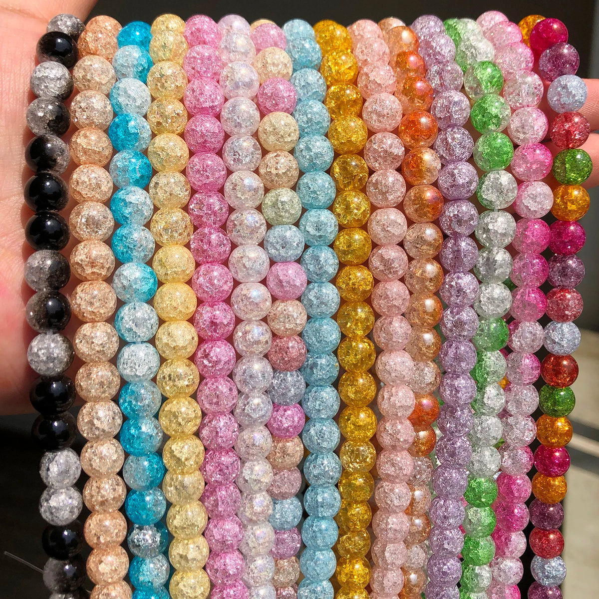 Stone Beads Round Multicolor Cracked Quartz-Style for DIY Jewelry Making