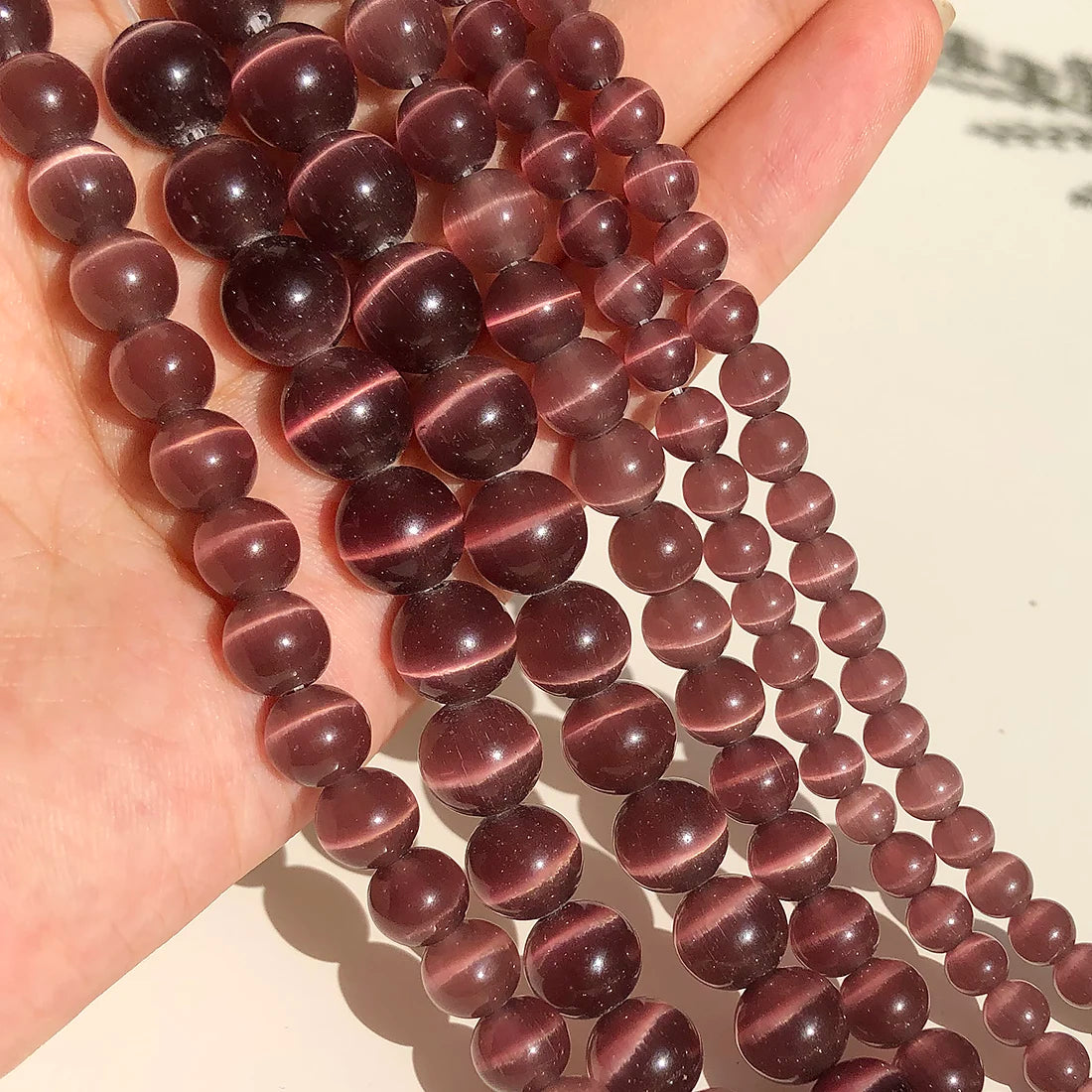 Glass Beads Pink Cat Eye Opal-Style Round for DIY Jewelry Making Craft Beads