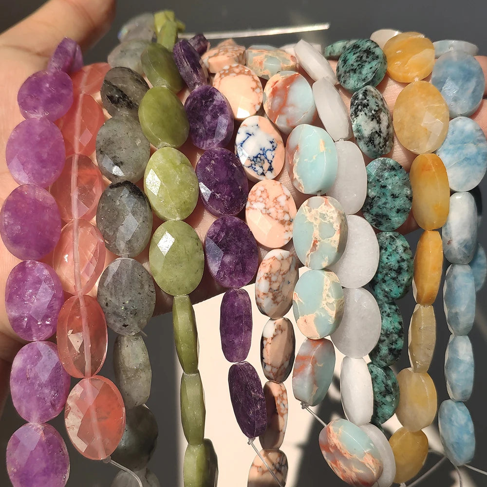 Stone Beads Faceted Oval Jade Agate Styles for DIY Jewelry Making Craft Beads