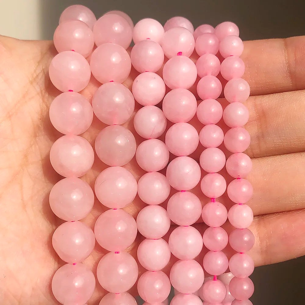 Stone Beads Round Pink Rose Quartz-Style for DIY Jewelry Making Craft Beads