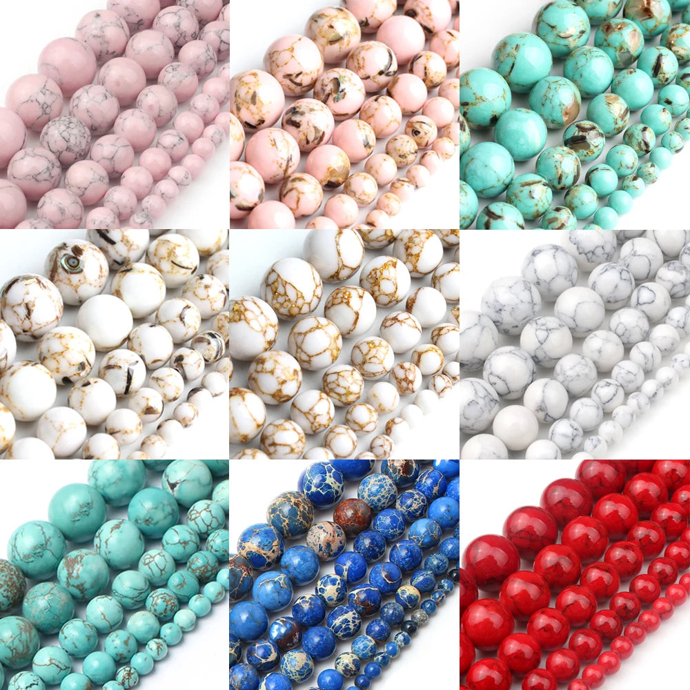 Stone Beads Round Turquoise Howlite Jasper Styles for DIY Jewelry Making