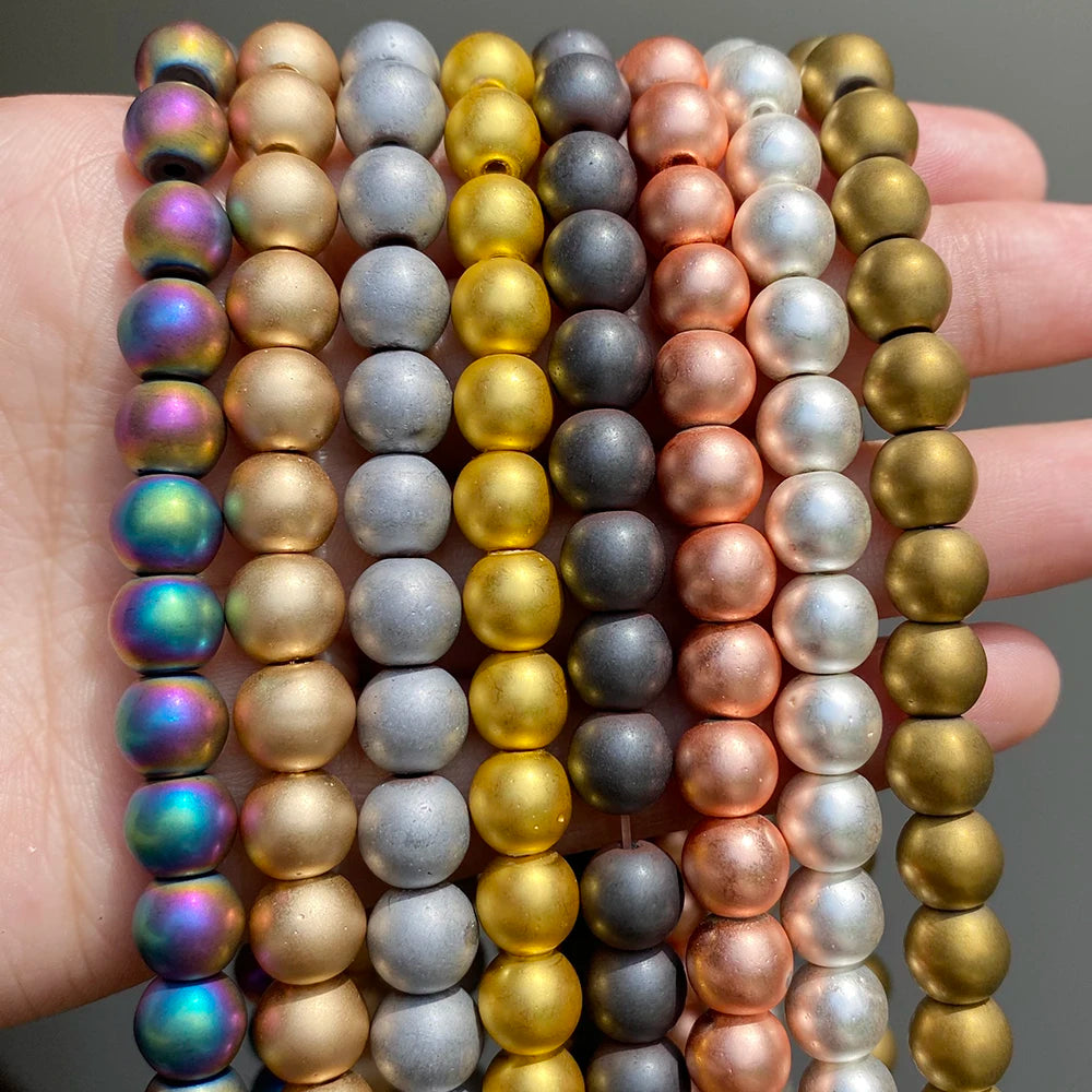 Stone Beads Matte Hematite Rose Gold color Round Mineral Bracelet Craft Beads