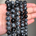 Stone Beads Round Snowflake Obsidian Alabaster Styles for DIY Jewelry Making
