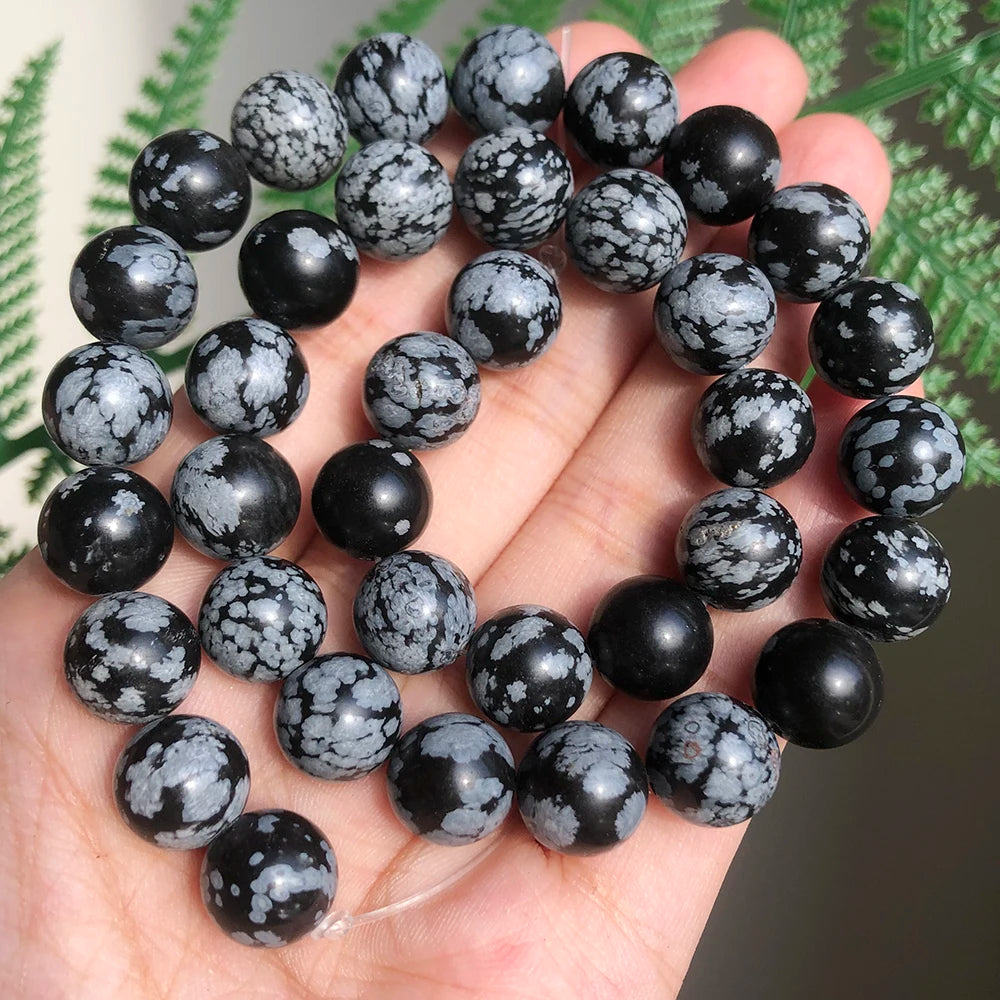 Stone Beads Round Snowflake Obsidian Alabaster Styles for DIY Jewelry Making