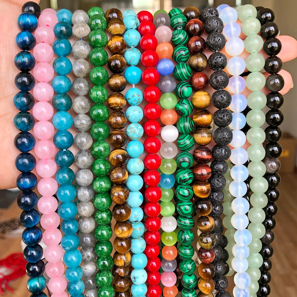 Stone Beads Lava Rose Quartz-Style Tiger Eye Turquoise-Style Labradorite