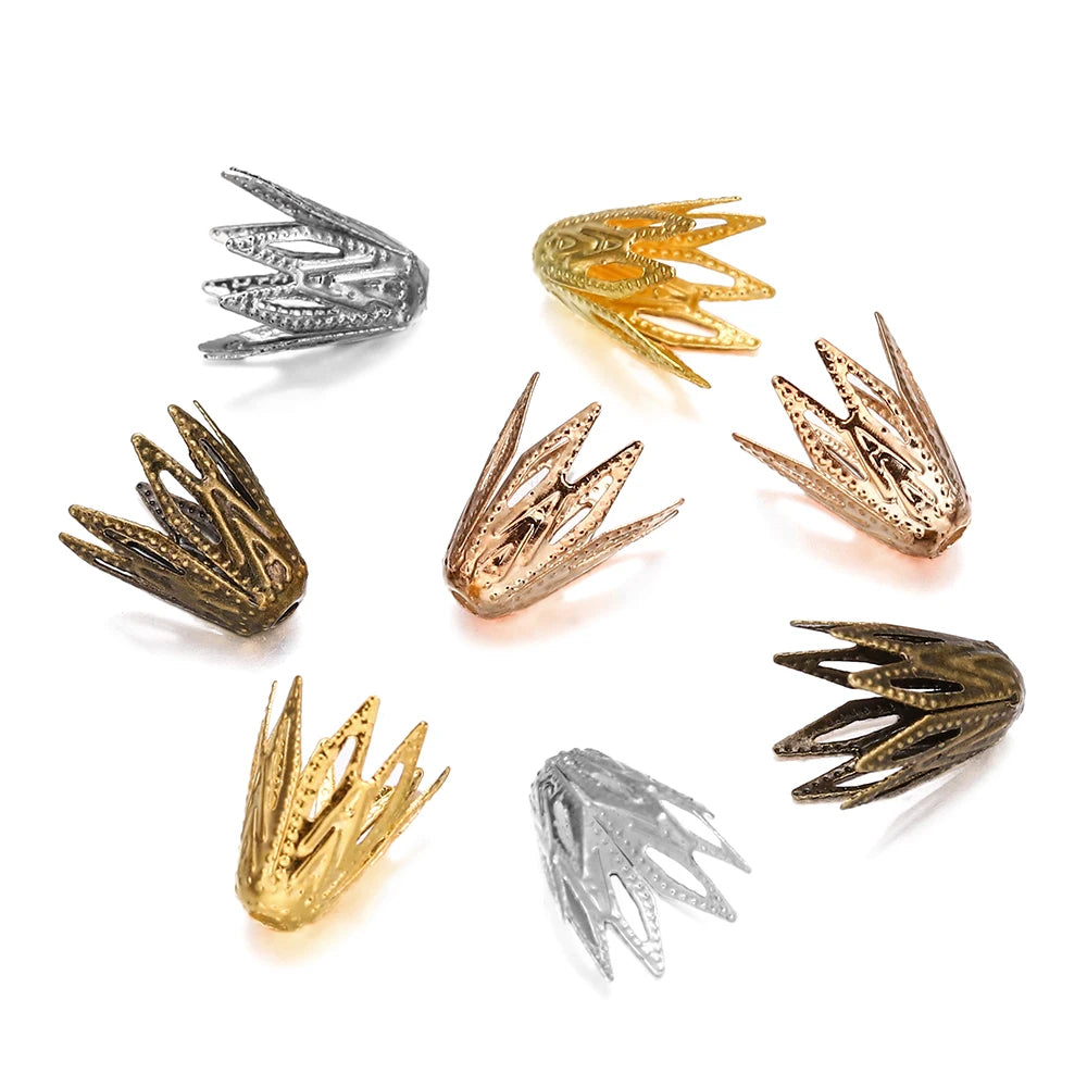 Metal Beads Hollow Out Flower Shape Filigree Cone End Caps Bracelet Supplies