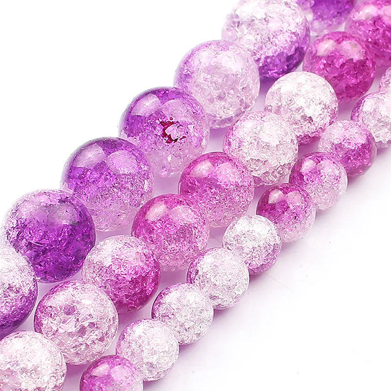 Stone Beads Round Multicolor Cracked Quartz-Style for DIY Jewelry Making