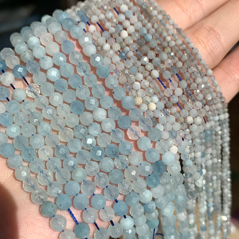 Stone Beads Blue Aquamarines-Style Gems Faceted Tiny Bracelet Bracelet Supplies