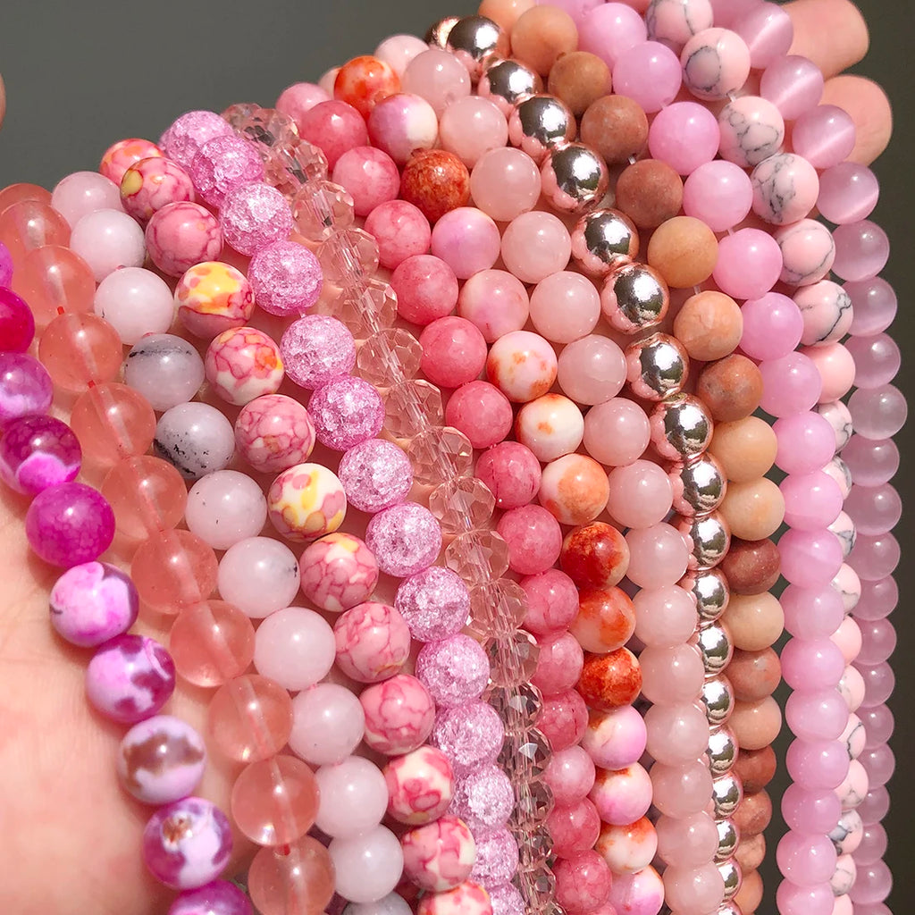 Stone Beads Round Rose Quartz Howlite Jade Agate Styles for DIY Jewelry Making