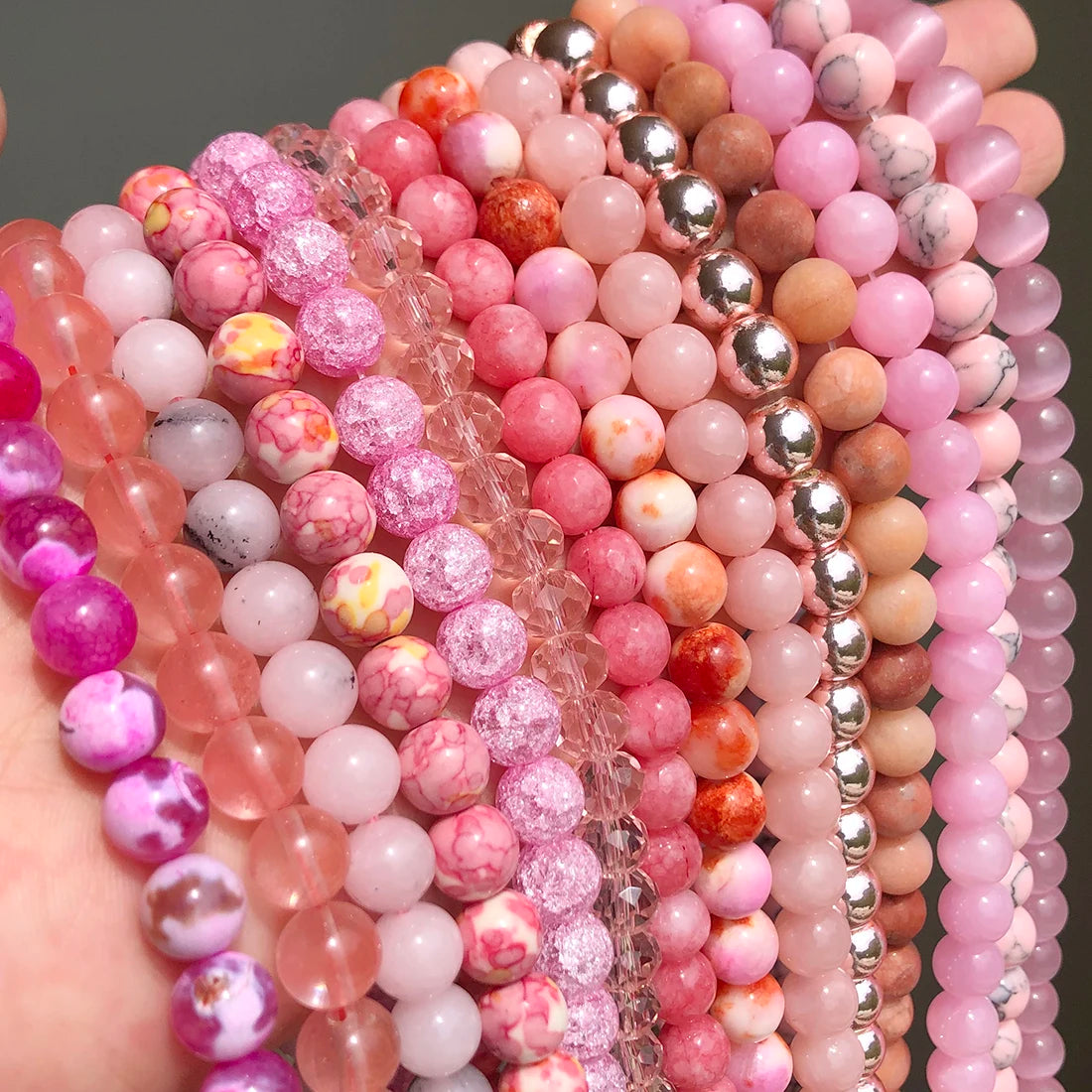 Stone Beads Round Rose Quartz Howlite Jade Agate Styles for DIY Jewelry Making