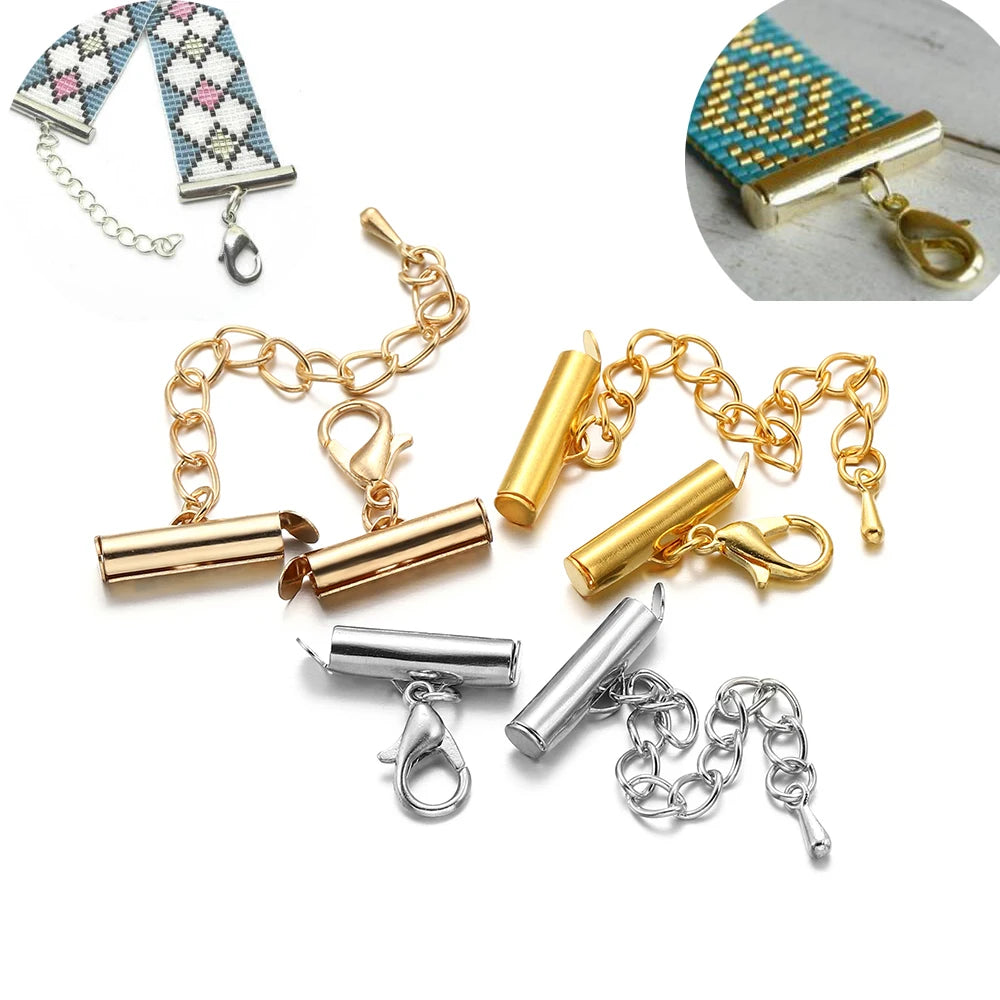Cord End Clasps Slide-On Crimp Tubes with Chains DIY Jewelry Making