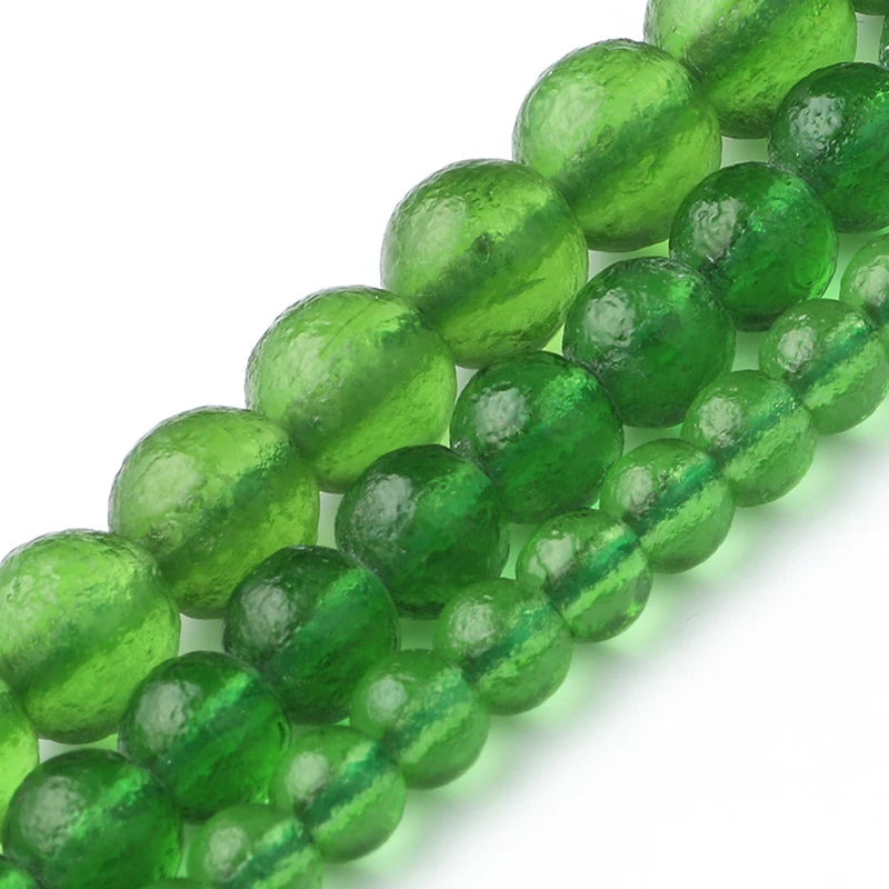 Glass Beads Matte Green Moldavite-Style Round for DIY Jewelry Making Craft Beads