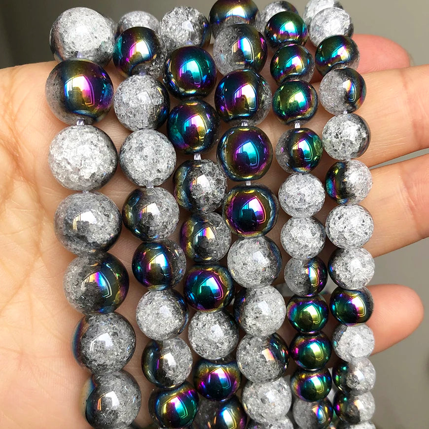 Stone Beads Round Multicolor Cracked Quartz-Style for DIY Jewelry Making