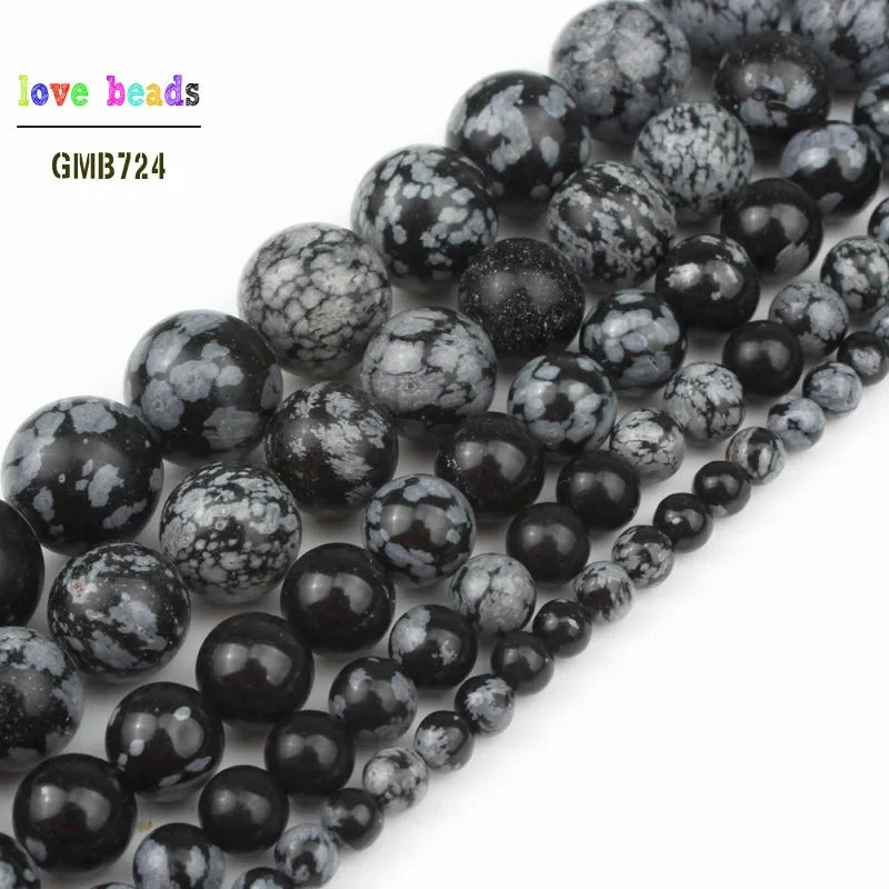 Stone Beads Round Snowflake Obsidian Alabaster Styles for DIY Jewelry Making
