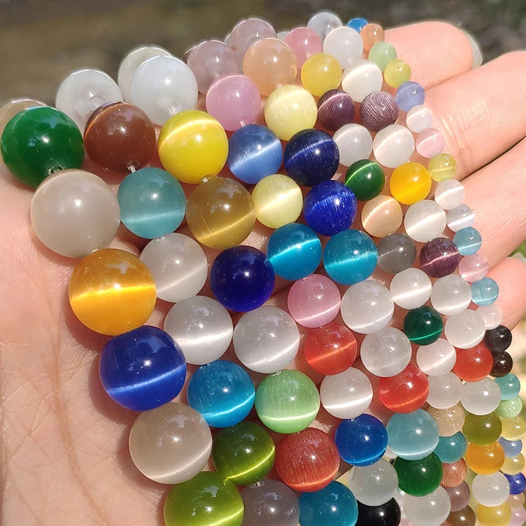 Glass Beads Pink Cat Eye Opal-Style Round for DIY Jewelry Making Craft Beads