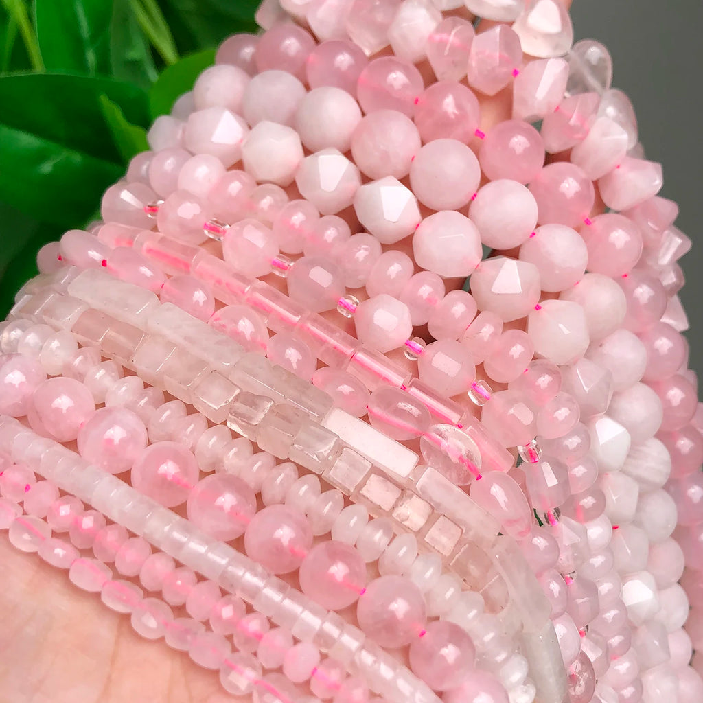 Stone Beads Pink Rose Quartz-Style Mixed Shapes for DIY Jewelry Making