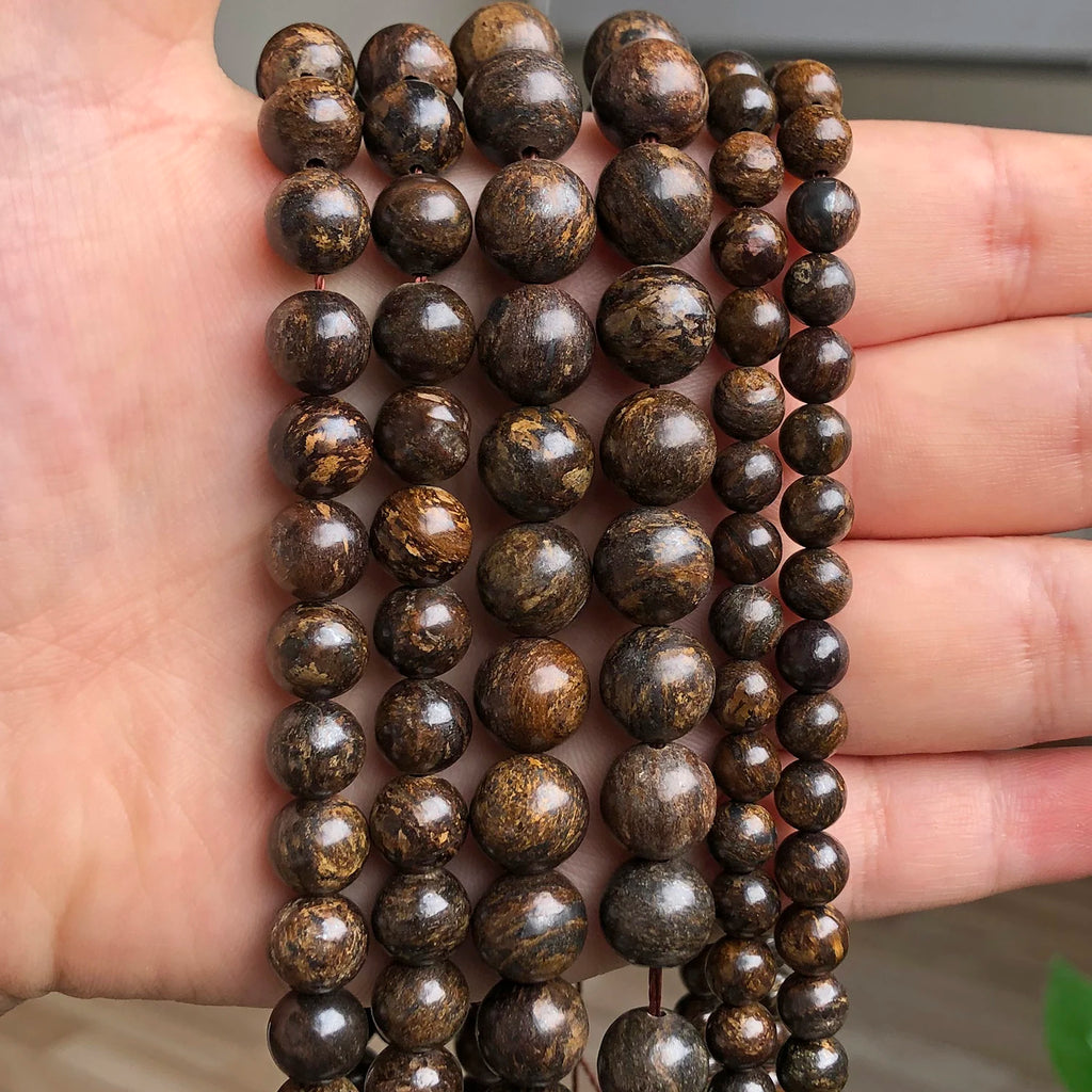 Stone Beads Round Brown Bronzite-Style Spacers for DIY Jewelry Making