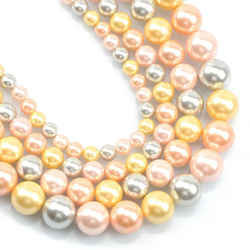 Shell Beads Round Pearl-Style Assorted Colors for DIY Jewelry Making Craft Beads