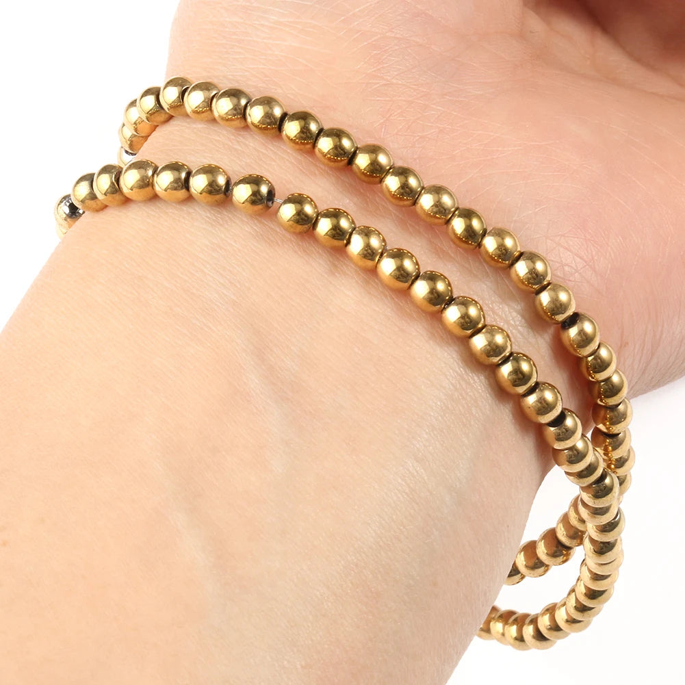 Stone Beads Gold-Tone Hematite-Style Round Cube for DIY Jewelry Making