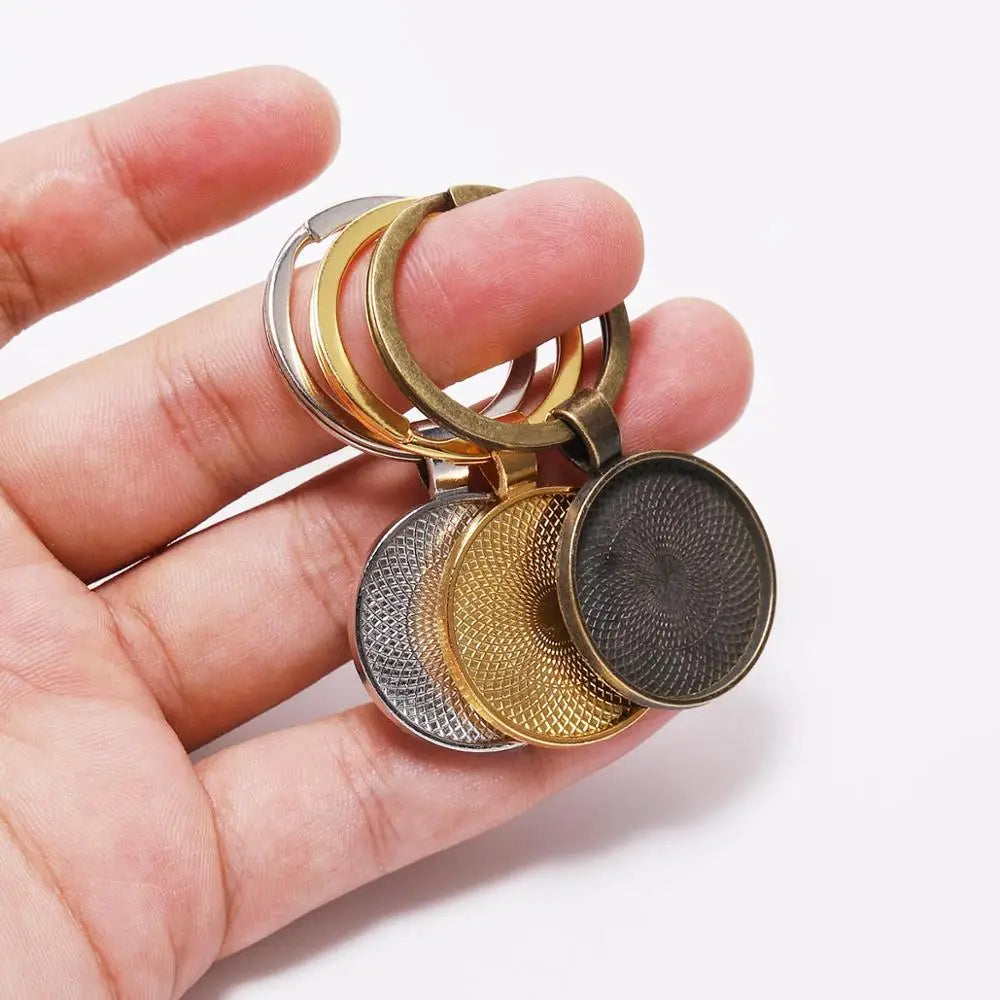 Keyrings Round Gold Color Pendant Bezel Blanks DIY Jewelry Making Craft Supplies