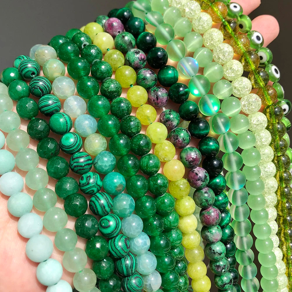 Stone Beads Round Green Agate Jasper Tiger Eye Styles for DIY Jewelry Making