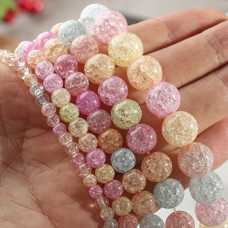 Stone Beads Round Multicolor Cracked Quartz-Style for DIY Jewelry Making
