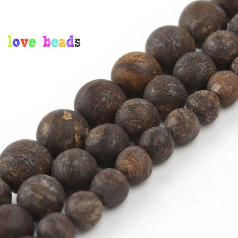 Stone Beads Matte Round Bronze Brown Mineral Styles for DIY Jewelry Making