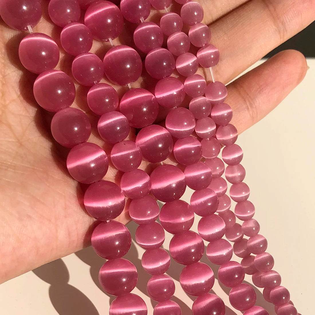 Glass Beads Pink Cat Eye Opal-Style Round for DIY Jewelry Making Craft Beads