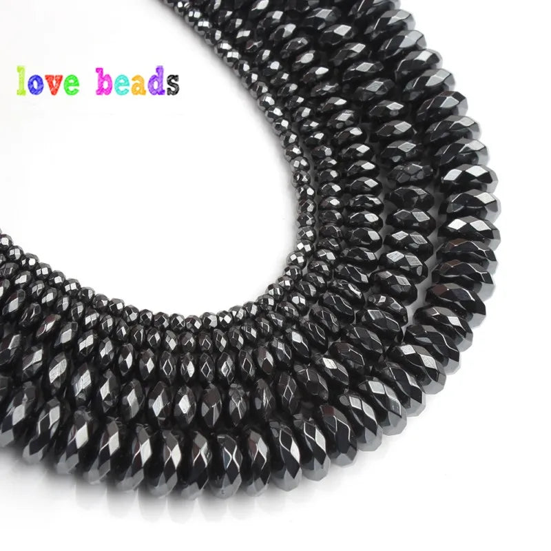 Stone Beads Flat Black Hematite-Style Spacers for DIY Jewelry Making Craft Beads