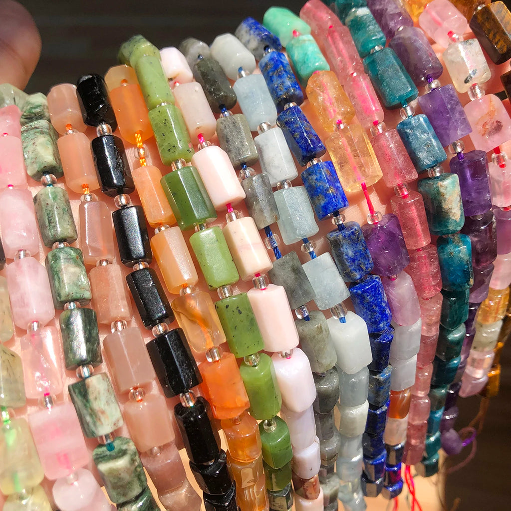 Stone Beads Cylinder Emerald Agate Apatite Styles for DIY Jewelry Making