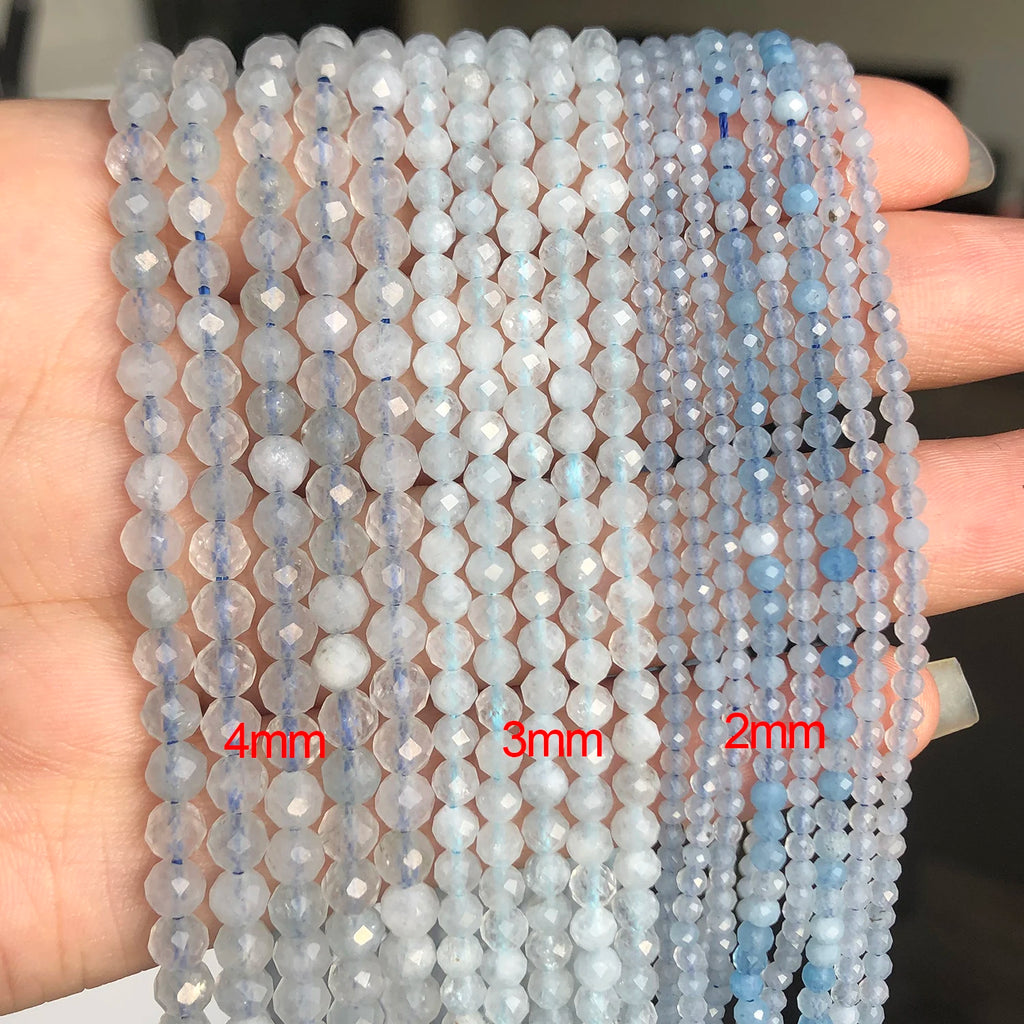 Stone Beads Blue Aquamarines-Style Gems Faceted Tiny Bracelet Bracelet Supplies