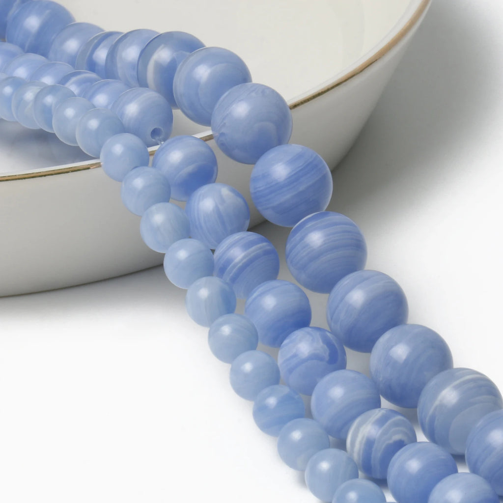 Stone Beads Round Blue Lace Agate-Style for DIY Jewelry Making Bracelet Supplies