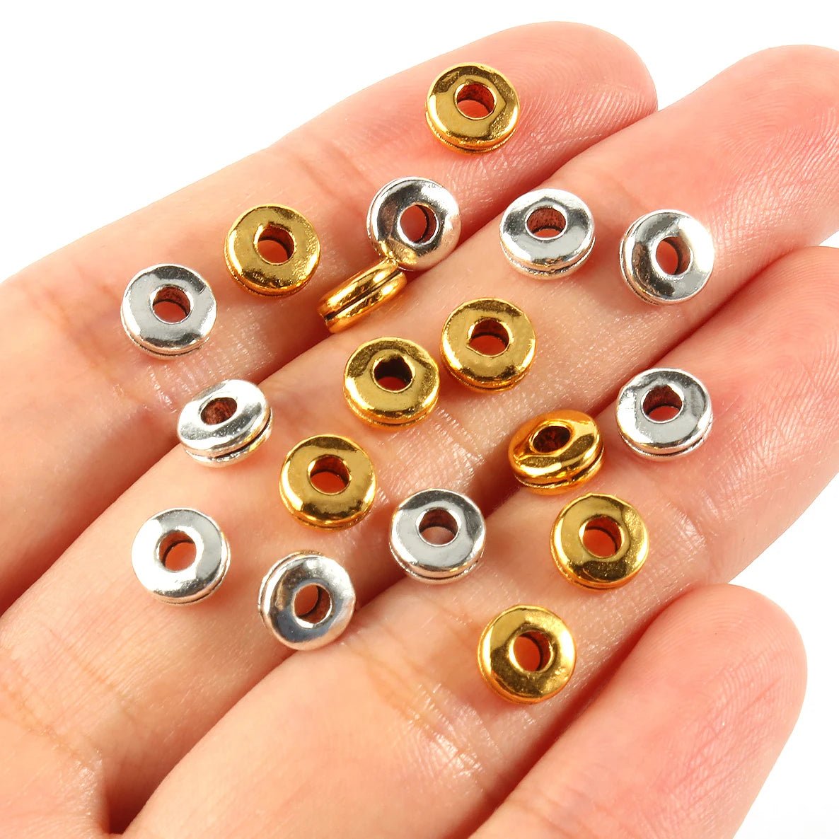 Metal Beads Flat Round Rhinestone Gold Color for DIY Jewelry Making Craft Beads