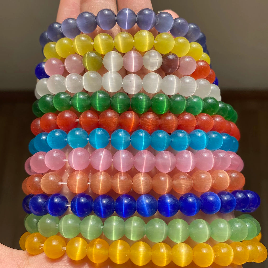 Glass Beads Pink Cat Eye Opal-Style Round for DIY Jewelry Making Craft Beads