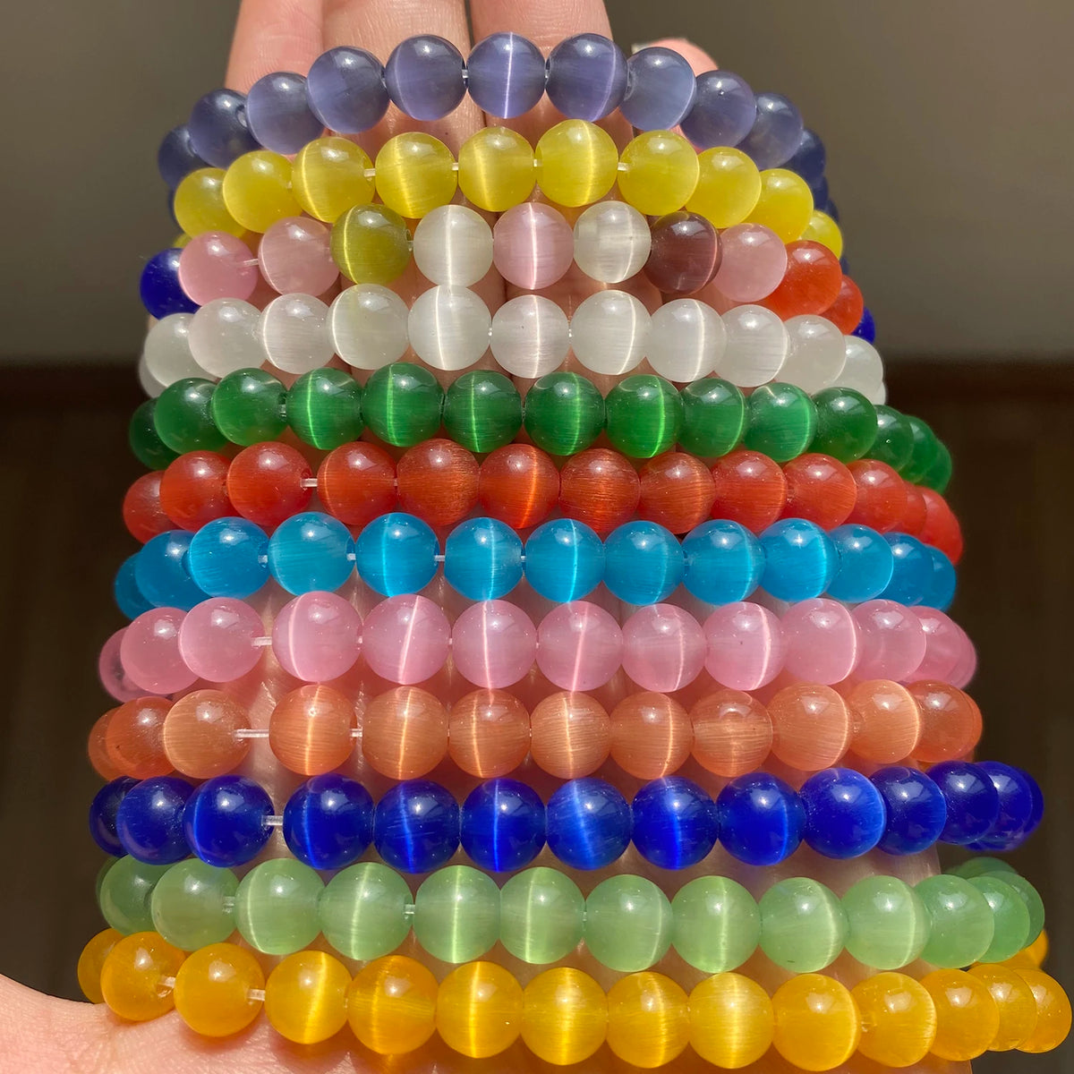 Glass Beads Pink Cat Eye Opal-Style Round for DIY Jewelry Making Craft Beads