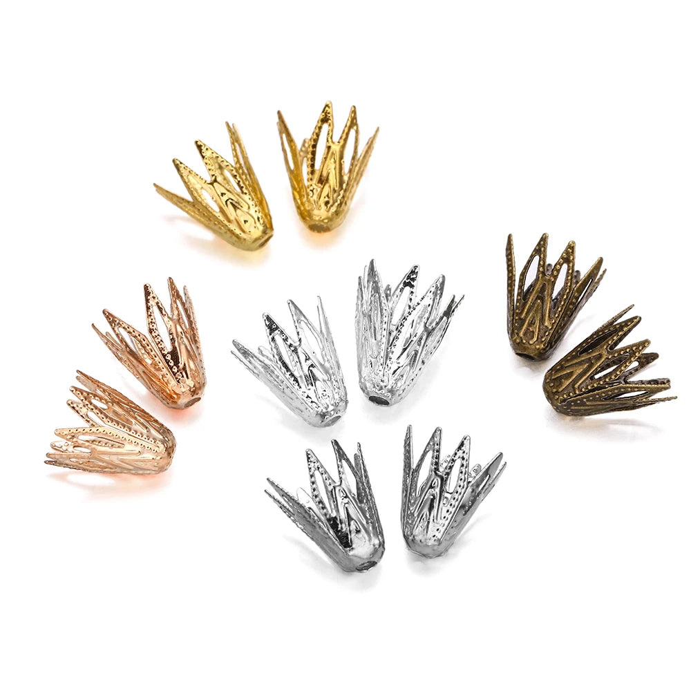 Metal Beads Hollow Out Flower Shape Filigree Cone End Caps Bracelet Supplies