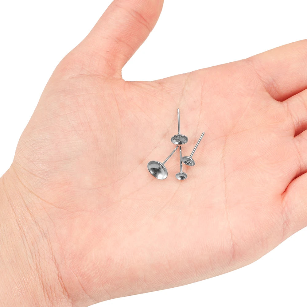 Earring Components Stainless Steel Settings Cabochon Bezel Trays Craft Supplies