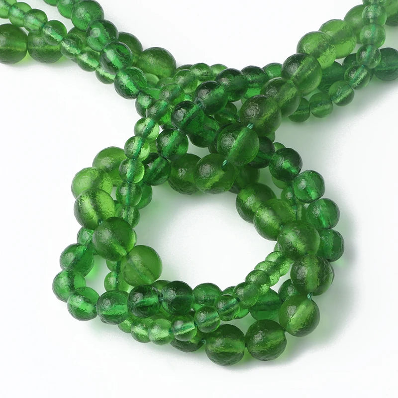Glass Beads Matte Green Moldavite-Style Round for DIY Jewelry Making Craft Beads