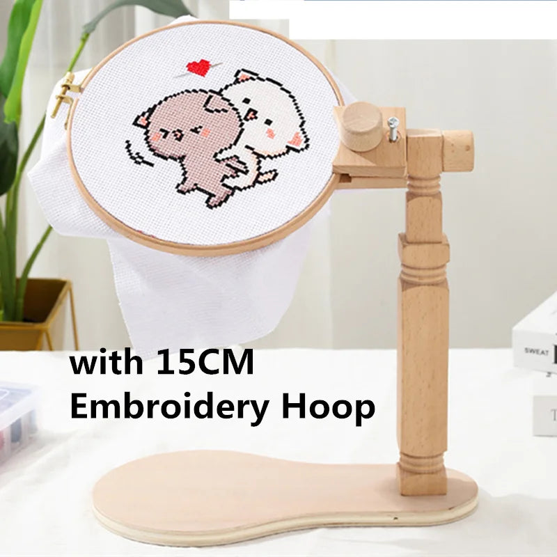 Embroidery Hoop Stand, Rotating Wooden Desktop Rack for Cross-Stitch