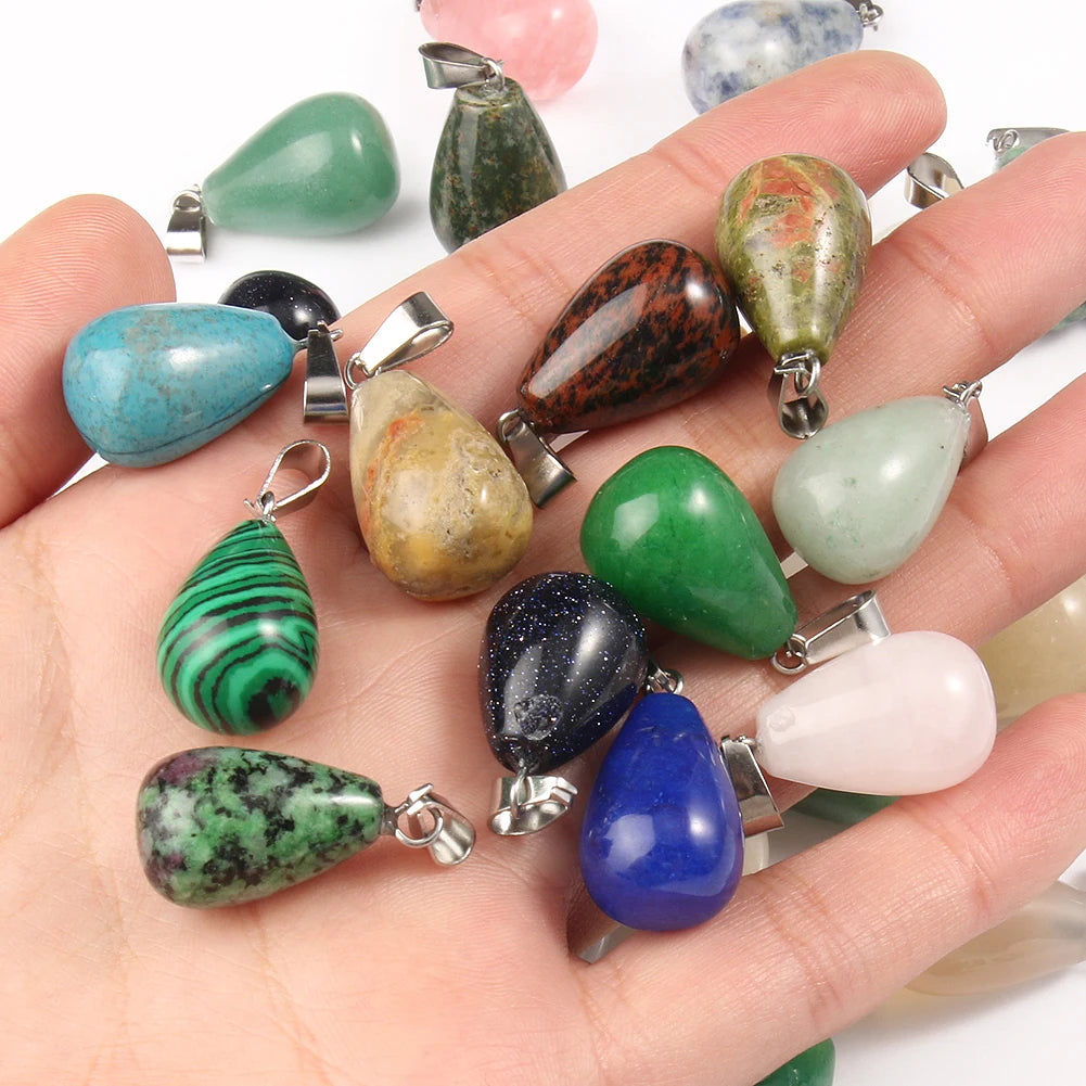 Stone Pendants Water-Drop Mixed Style Charms DIY Jewelry Making Craft Supplies