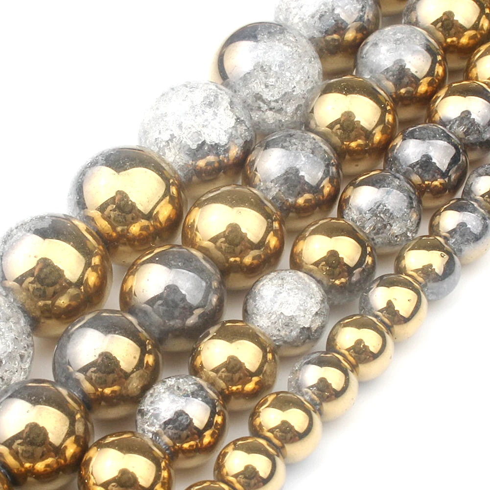 Stone Beads Round Multicolor Cracked Quartz-Style for DIY Jewelry Making