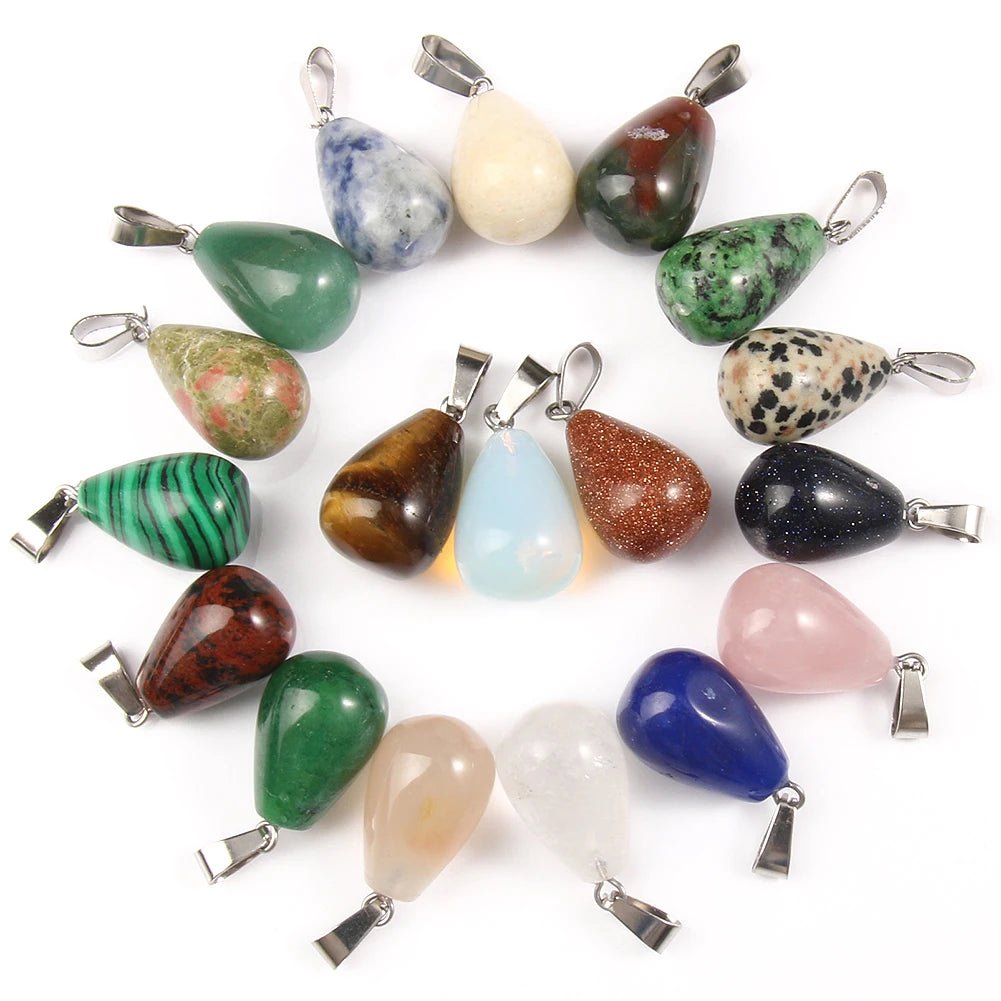 Stone Pendants Water-Drop Mixed Style Charms DIY Jewelry Making Craft Supplies