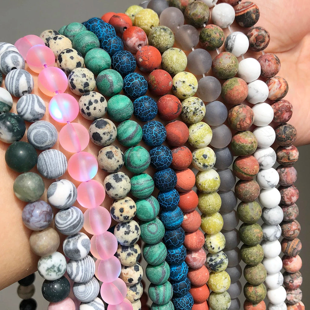 Stone Beads Matte Round Morganite Agate Tiger Eye Styles for DIY Jewelry Making