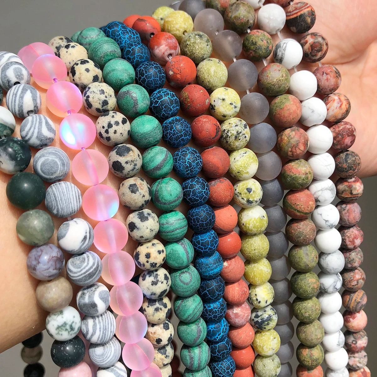 Stone Beads Matte Round Morganite Agate Tiger Eye Styles for DIY Jewelry Making